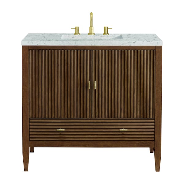 James Martin Vanities 36'' Vanity, Mid Century Walnut w/ 3 CM Eternal Jasmine Pearl Quartz Top 485-V36-WLT-3EJP - main